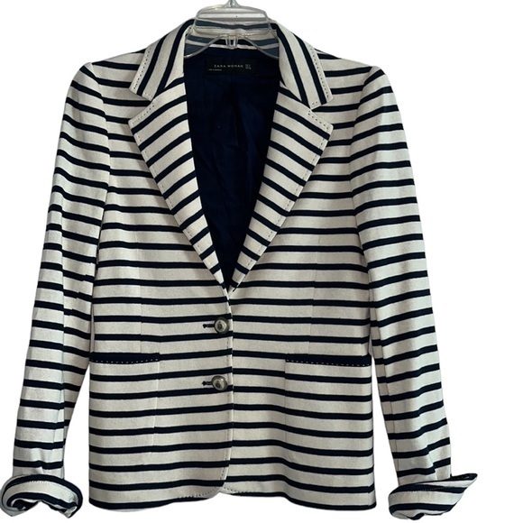 Zara Jackets & Blazers - Zara Woman Navy Striped Knit Blazer Size S